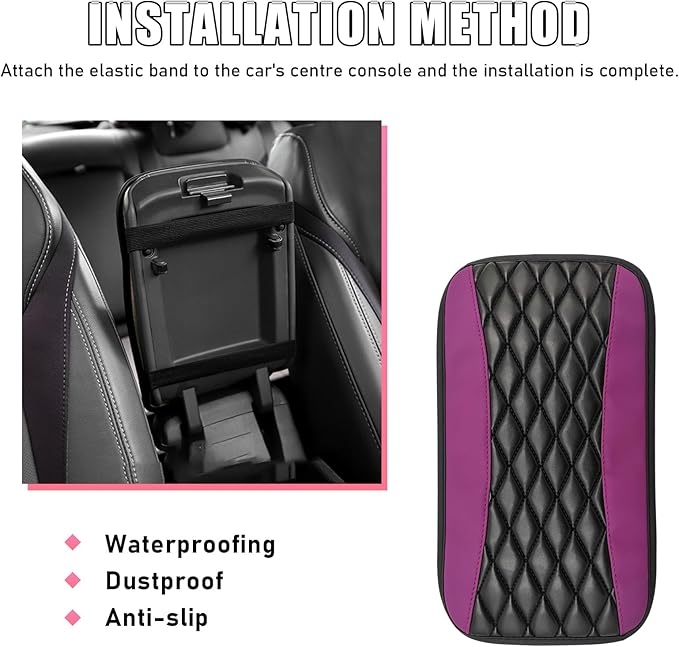 Car Center Console Cushion Pad, PU Leather Waterproof Auto Armrest Box Cover Protector, Comfortable Armrest Seat Box Cover Mat, Universal Car Accessories for SUV Truck (Purple)