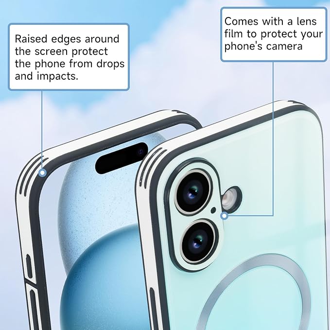 Guppy Compatible with iPhone 16 Plus Case Magnetic, with Full Camera Lens Protector [Compatible with MagSafe] Scratch Resistant Gradient Glass Back Cover Phone Case-Blue