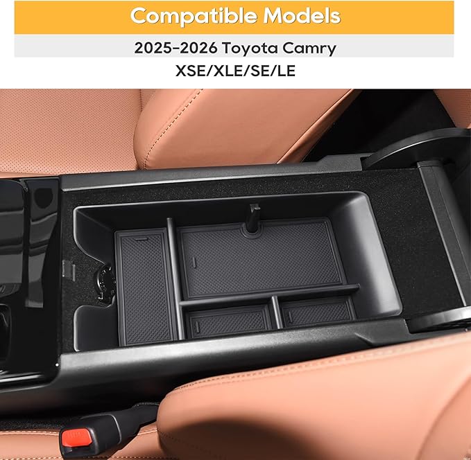 LFOTPP Center Console Organizer Tray for 2025-2026 Toyota Camry (XSE/XLE/SE/LE), ABS Armrest Storage Box Insert, Non-Slip Waterproof Car Accessories