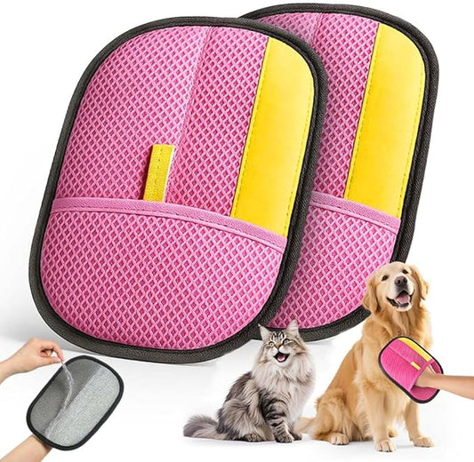 2026 Thickened Electrostatic Pet Hair Removal Gloves (2 Pcs) - Reusable Strong Grooming Gloves for Cats & Dogs, Hair Remover Gloves for Couch, Furniture, Carpet, Car Seats & Clothing Pink