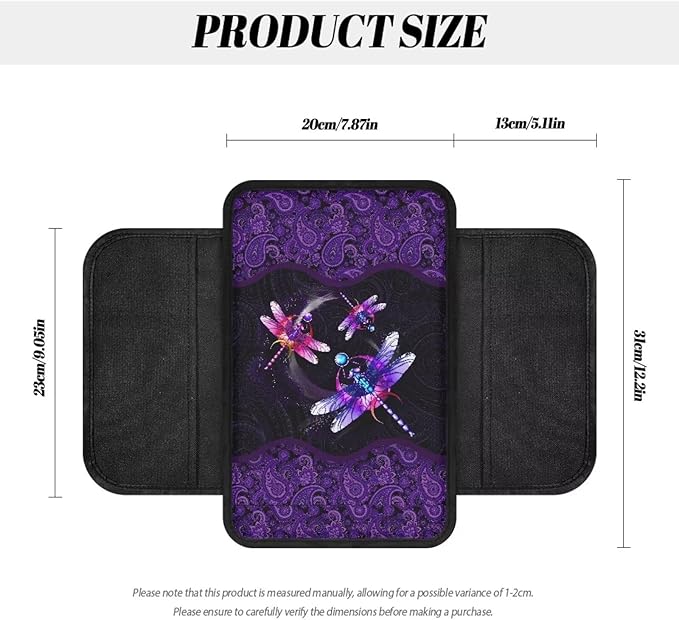 Paisley Flower Dragonfly Print Car Center Console Cover Breathable Auto Armrest Cushion Waterproof Armrest Seat Box Cover Protector Universal for Most Vehicle SUV Truck Car