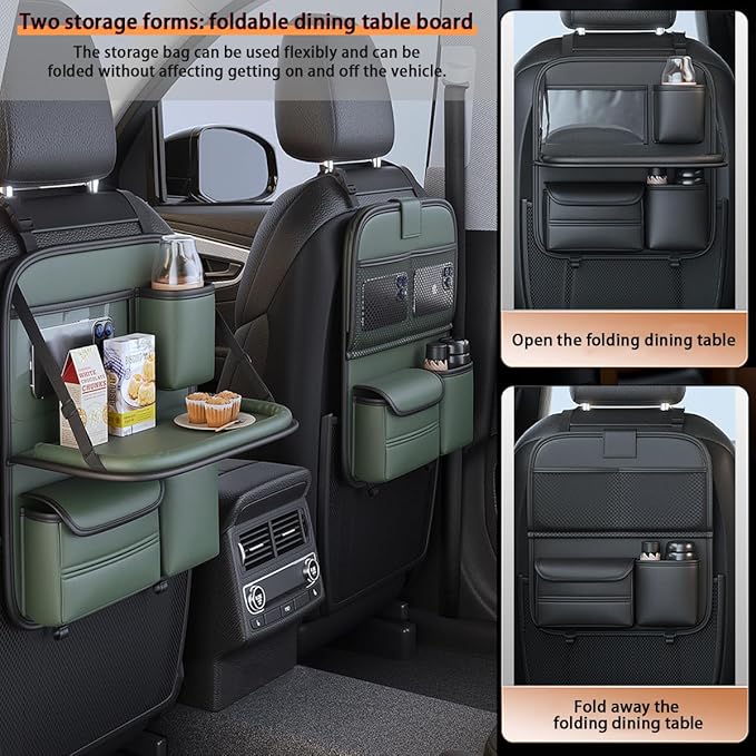 Backseat Car Organizer,5 Storage Pocketscar Seat Organizer,Car Storage Organizer with Foldable Food Tray,Car Seat Back Protectors Kick Mats Travel Accessories