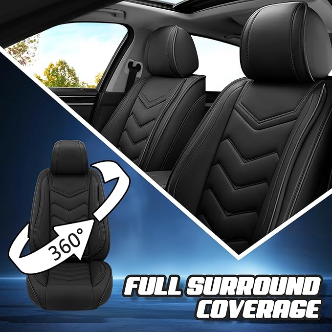 Car Seat Covers for Hyundai Sonata 2002-2025, Premium Nappa Leather Car Seat Cover, Stylish Sport Seat Covers， Automobile Seat Cover Sets.(Standard 5 Seats/Pure Black)