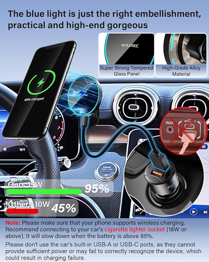 SKYLOTEC Phone Mount for Mercedes Benz GLC 2023-2026 C-Class 2022-2026, Magnets Wireless Charger Phone Holder Compatible with MagSafe, 12.3-inch Screen Cradles Bracket for Cell Phones