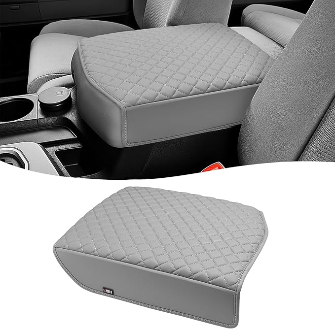 KBH Center Console Armrest Cover for 2007-2013 Toyota Tundra & 2008-2022 Sequoia, Vinyl Leather, Middle Console Lid Protector Arm Rest Cushion Pad, Interior Accessories, Anti-Scratch, Gray