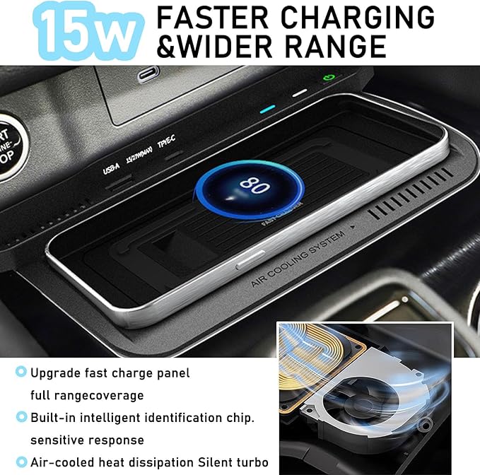 Wireless Car Charger with 15w Wireless and 27w USB Qc3.0 Fast Charging for Nissan Rogue (2021-2023) S/Sv/Sl Center Console Charging Pad Mat Interior Accessories