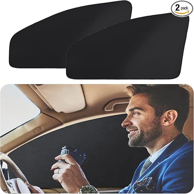 ZATOOTO Car Window Shades - 2 Pcs Black Silk Side Front Protection Covers - Magnetic Privacy Sun Shades Curtain Keeps Cooler for Baby Kids Sleeping