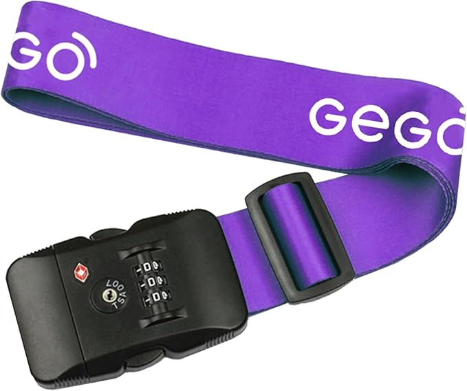 GEGO Premium Travel Kit, Sleep Mask 3D Contoured Eye with Soft Memory Foam, Luggage Tag Waterproof Resistant and Strap with Lock for Luggage TSA Approved (Sleep Mask Purple/Luggage Tag Red)