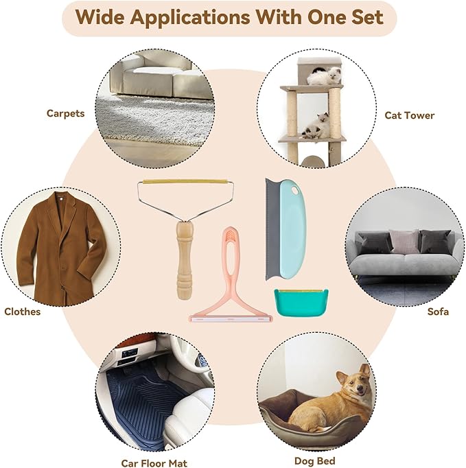 Pet Hair Remover - 4 Pack Dog Cat Hair Remover for Couch Furnitures, Reusable Lint Remover Shaver Portable Carpet Rake Scraper Brush for Blanket,Clothing, Pet Towers, Car Upholstery Green