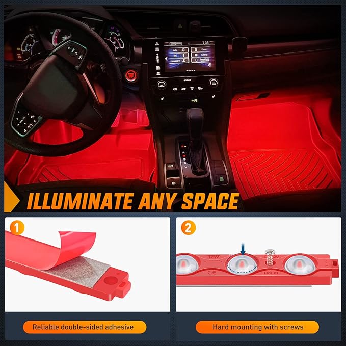Nilight 8PCS Truck Pickup Bed Light 24LED Red Cargo Rock Lighting Kits with Switch for Van Off-Road Under Car Side Marker Foot Wells Rail