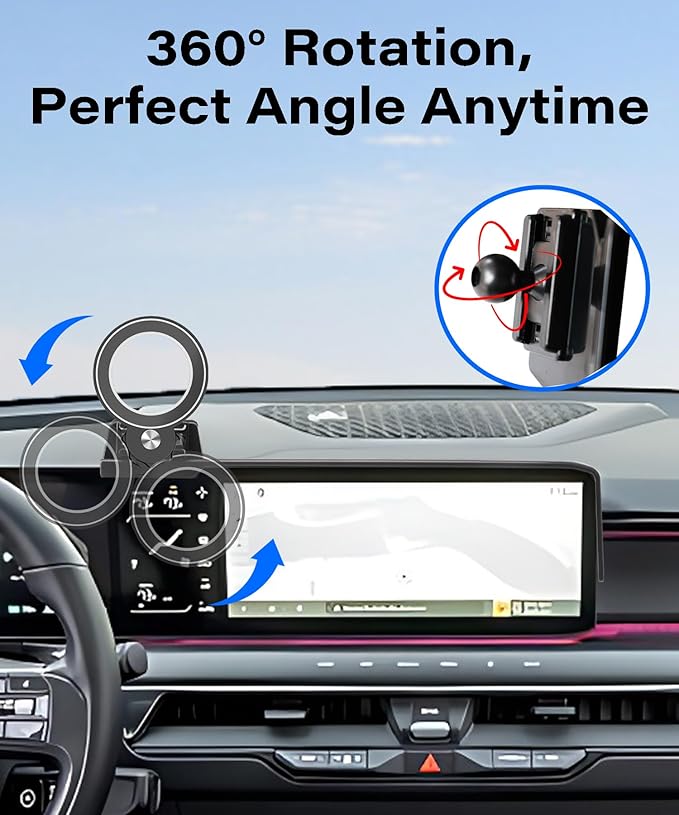 Car Phone Holder for 2024 2025 2026 kIA EV9 Accessories Apply to 12.3 Inch Touch Screen Fixed Clip Magsafe Cell Phone Mount Hands-Free 360° Rotation
