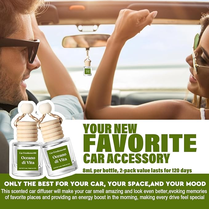 C Classy Hanging Car Air Freshener 2 Pack, Oceano Essential Oil Diffuser, Long-Lasting Fragrance, Cute Glass Bottle Car Accessories for Women & Men, Made in USA