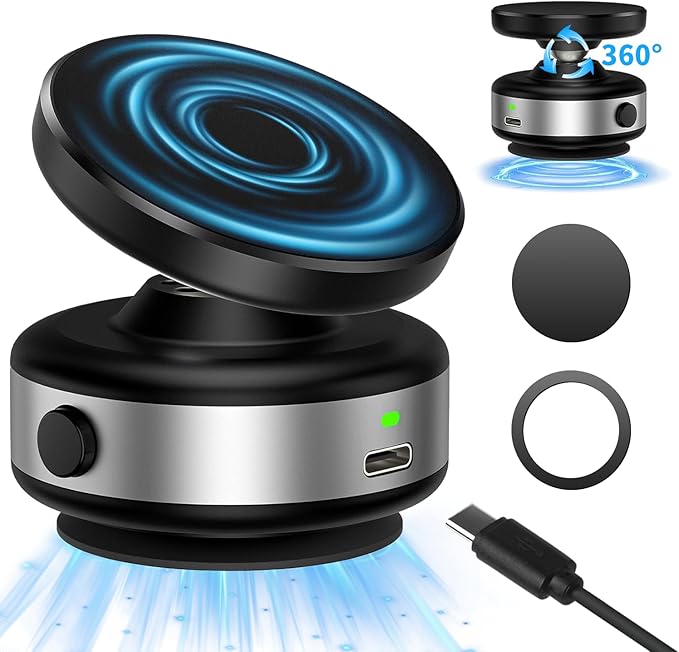 Electric Vacuum Magnetic Car Phone Holder, Automatic Suction, Effortless Release for Easy Storage, Suction Phone Mount Compatible with Magsafe iPhone and Android Case, Black