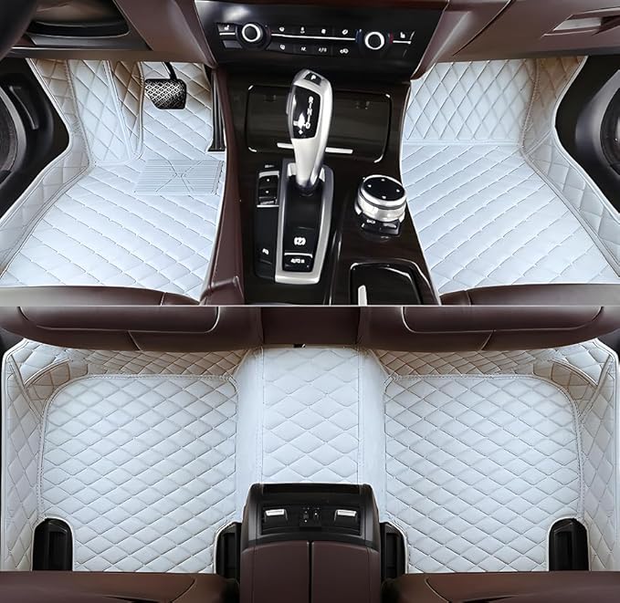 Customize Car Floor Mats for 99% Sedan SUV Sports Car All Weather Leather Full Coverage Waterproof Non-Slip Vehicle Lining Pads (White)
