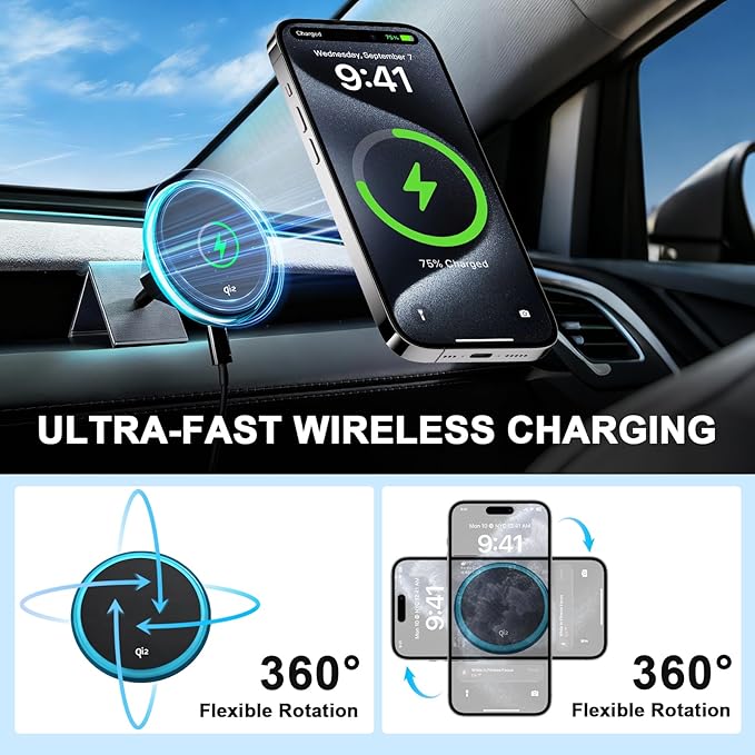 Wireless Car Mount Charger Fast Charging for Tesla Model 3/Y/3 Highland/Y Juniper (Model 3 Highland 2024+, Without OBD Charger)