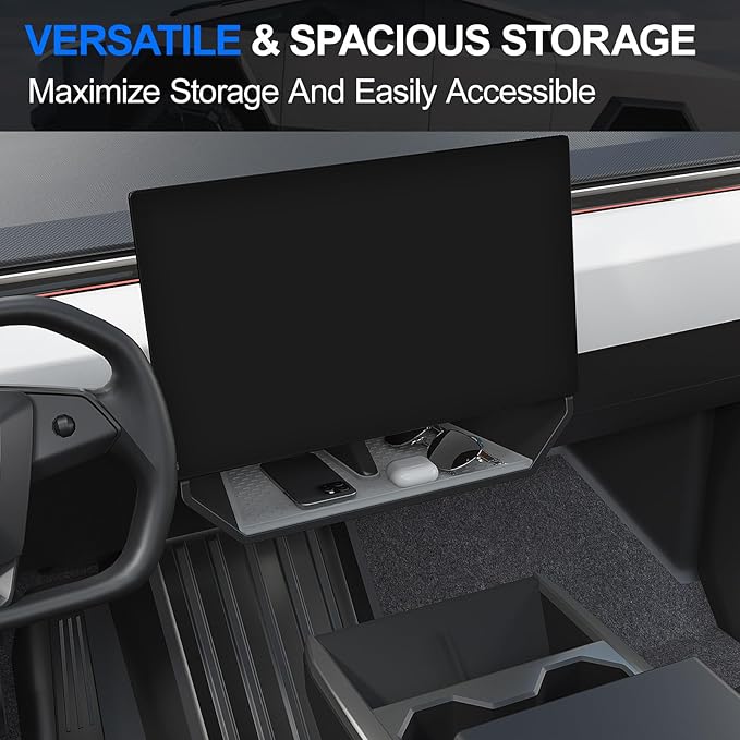 ELECFRESH Center Console Organizer Under Screen Storage Box for 2024 2025 2026Tesla Cybertruck Accessories, Dashboard Hidden Tray for Cybertruck (A)