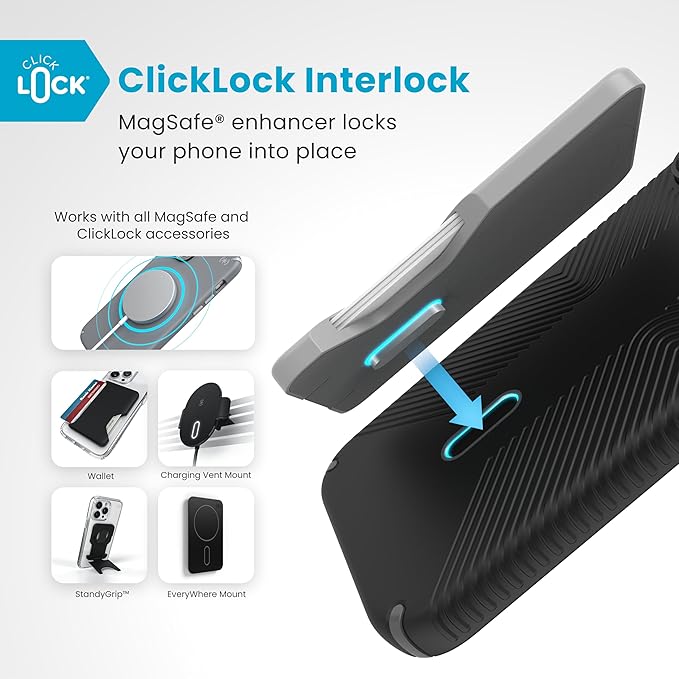 Speck Presidio 2 Grip iPhone 16 Pro Max Case - MagSafe and ClickLock - Slim Black/Slate Phone Case