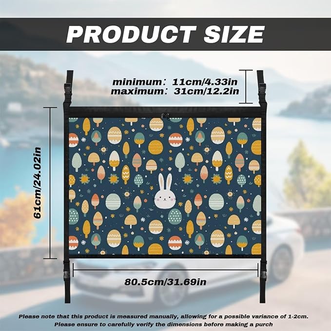 Generic Easter Car Ceiling Cargo Net Pocket Hanging Storage Bag with Zipper 31.69"x24.02" Double-Layer Mesh Car Roof Storage Organizer Long Road Trip Truck SUV Travel Camping Easter Decor Gifts