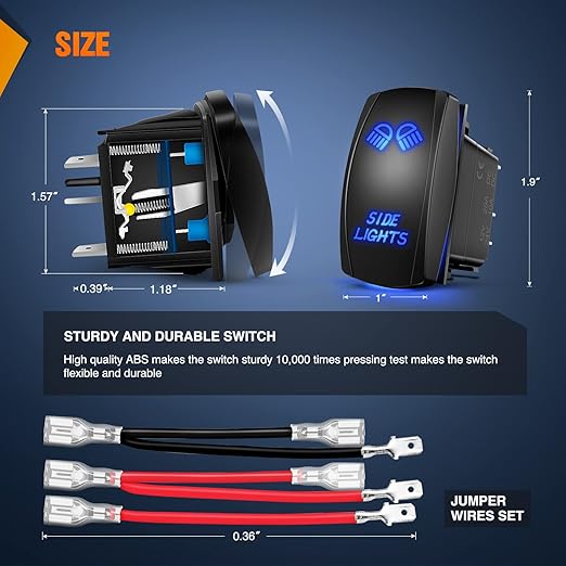 Nilight Side Lights Rocker Switch Led Light Bar 5Pin Laser On Off SPST switches 20A/12V 10A/24V Blue with Jumper Wires Set for Cars Trucks RVs