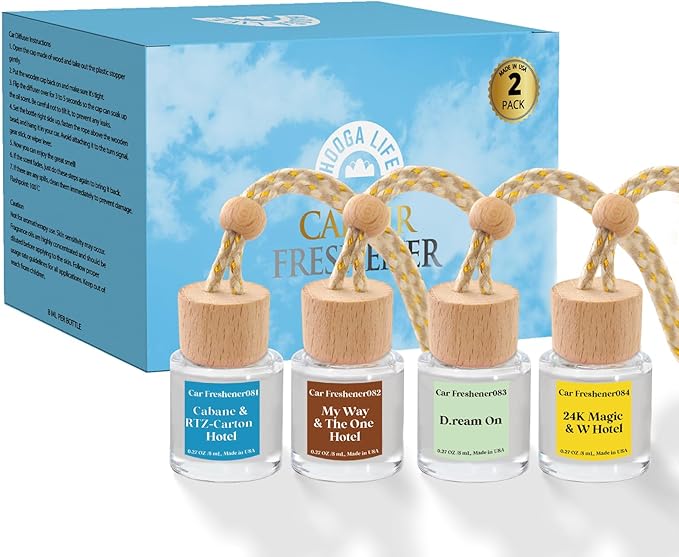 HoogaLife Car Air Freshener Diffuser 4 Pack Hanging Car Freshener for Women - 24.K Magic & W. Hotel ＆ Cabane & Rltz. CarIton Hotel ＆ Droam 0n & Westln Hotels ＆ M.y Way & The 0ne Hotel Fragrance Oil
