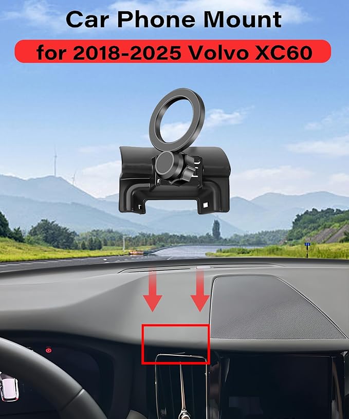 Magnetic Car Phone Mount for 2018 2019 2020 2021 2022 2023 2024 2025 Volvo XC60 Accessories, for MagSafe Strong Magnets Cell Phone Holder, with Portable Phone Gripper 360° Rotation