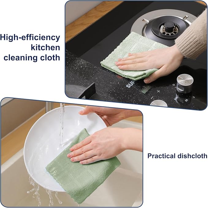 Ferdilan 80 Pack Microfiber Cleaning Cloth Roll,Lint Free Rags Paper Towels & Tear Away Reusable Towels,Washable Shop Rags,Wash Cloths Dish Rags(12" x 12") for Car Kitchen Window Garage-Green