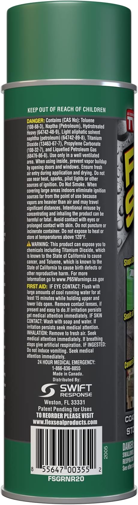 Flex Seal, 14 oz, Green, Stop Leaks Instantly, Waterproof Rubber Spray On Sealant Coating, Perfect for Gutters, Wood, RV, Campers, Roof Repair, Skylights, Windows, and More