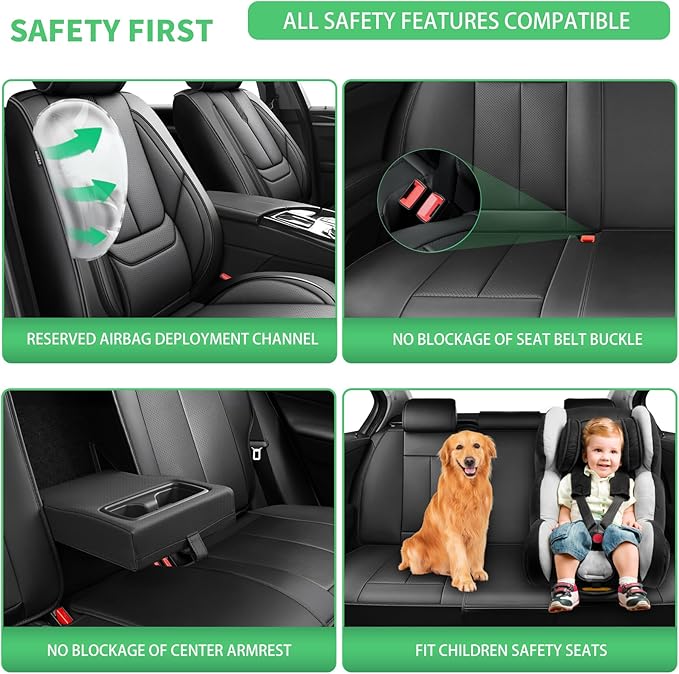 Fit Equus Car Seat Covers for Hyundai Equus 2011-2014 2015 -Upgraded Premium Waterproof & Breathable Leather, Airbag Compatible, All-Weather Seat Cushion Protector,2 Front/Black