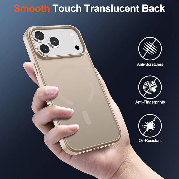 SUPFINE Magnetic for iPhone 17 Pro Max Case (Compatible with MagSafe)(Military Grade Drop Protection) Translucent Matte Shockproof with Anti-Fingerprint Phone Cover,Desert Gold