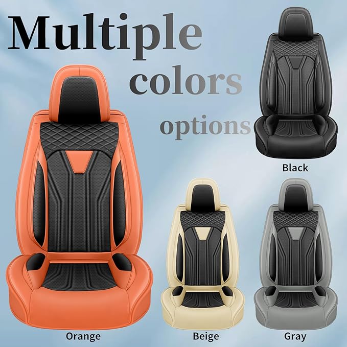 Fit Sonata Car Seat Covers Premium Leather for Hyundai Sonata 2007-2025 2026. Waterproof， Breathable, Scratch-Resistant & All-Weather Seat Cushion Protector（Front Seat,Orange&Black