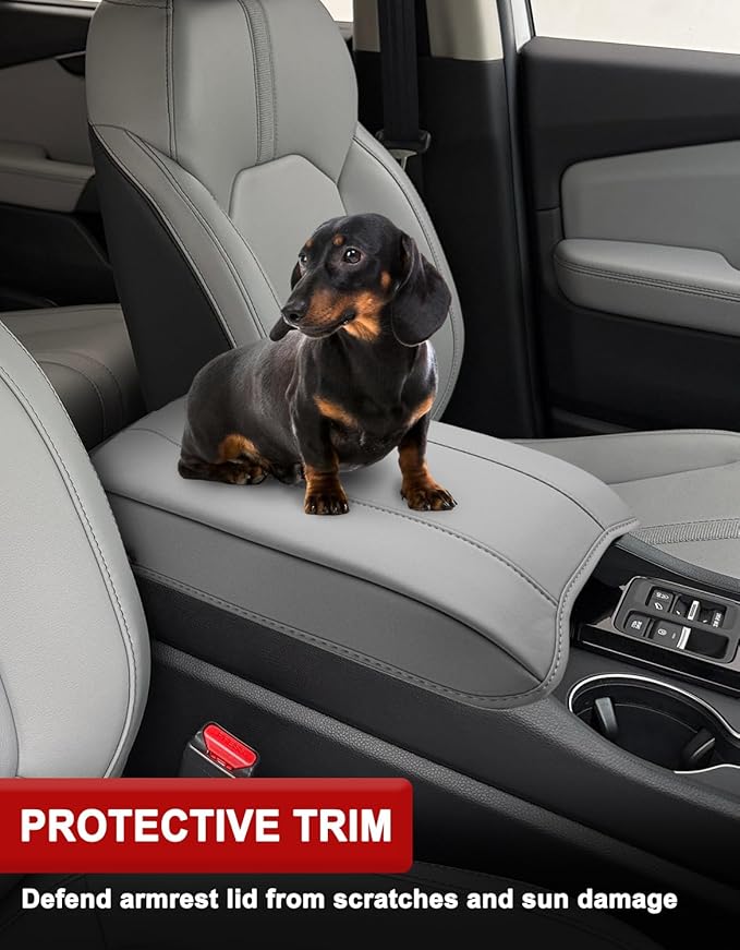 Center Console Armrest Cover for Honda Pilot 2023-2026, Passport 2024-2026, Ridgeline 2024 2025, Durable Middle Console Lid Covering, PU Leather Trim, Anti-Scratch, Grey