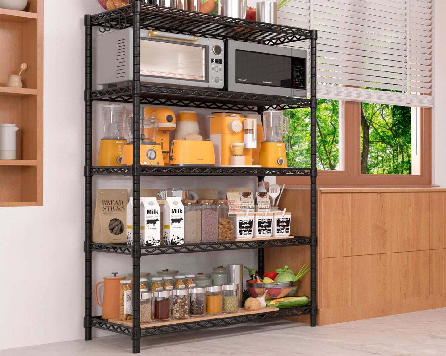 PrimeZone Wire Metal Storage Shelves - 5 Tier Adjustable NSF Certified Heavy Duty Garage Shelving Unit Organizer Rack, Steel Utility Shelf for Kitchen, Pantry, 35.5" W x 14" D x 72" H, Black, 3 Packs