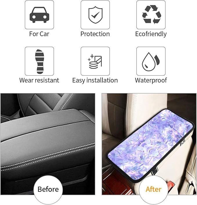 Car Armrest Cover Auto Center Console Pad Arm Rest Cushion Soft Car Accessories Universal for Most Vehicle (Crystal Texture Pattern Design)