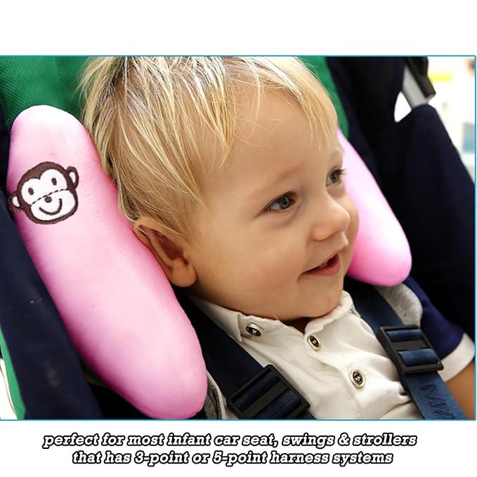 Adjustable Travel Pillow for Toddler, Portable Head Support for Car Seats for Newborn, Banana Stroller Headrest Pillow for Baby, Headrest Head Protection Pillow, Pink
