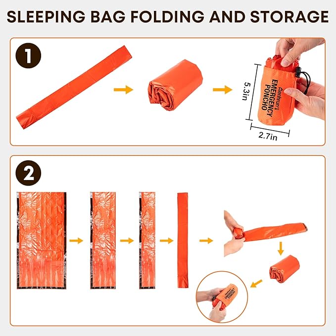Emergency Sleeping Bag for Survival: 2 Pack Thermal Bivy Sack - 90% Heat Retention in 3 Seconds - 15°C Perceived Temperature Increase - 95% Full-Body Coverage for Family Camping