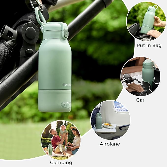Momcozy Portable Bottle Warmer for Travel – Dual Heating Modes for Breast Milk & Water, Portable Milk Warmer with Fast Heating & Long Battery Life, 17 Ounces Large Capacity to Meet Your All-Day Needs