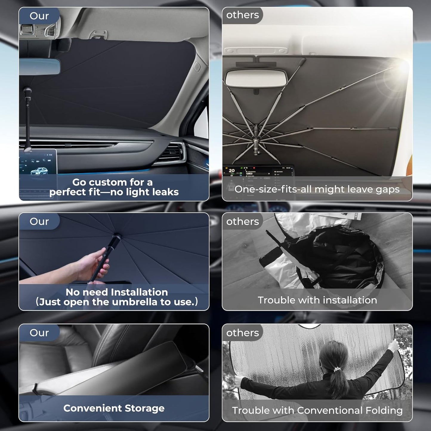 Windshield Sun Shade Umbrella: for Toyota RAV4-2013-2018 - Front Car Window Shades - Double Thickened Foldable Sunshades Block UV Keep Cool
