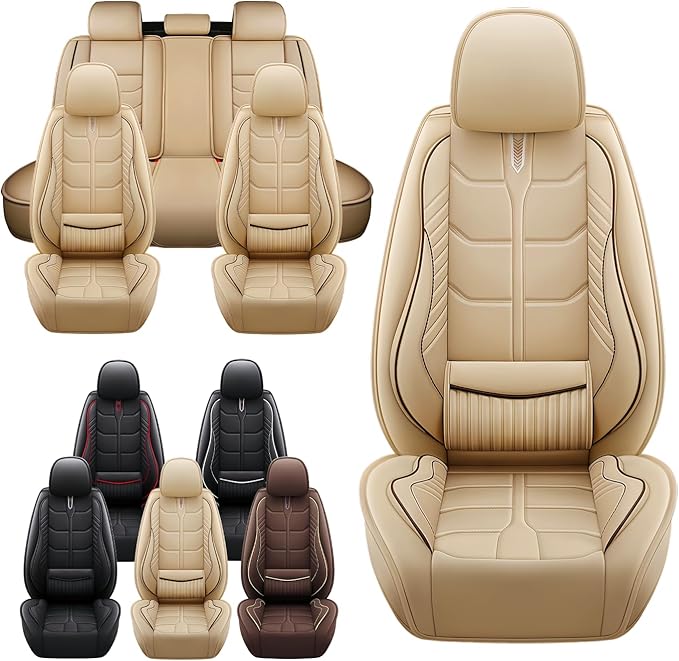 Leather Car Seat Covers Fit for Toyota Prius c 2012-2019, 5 Seater Car Seat Cover, Premium Waterproof, Scratch Resistant Car Interior Accessories (Full Set Beige)