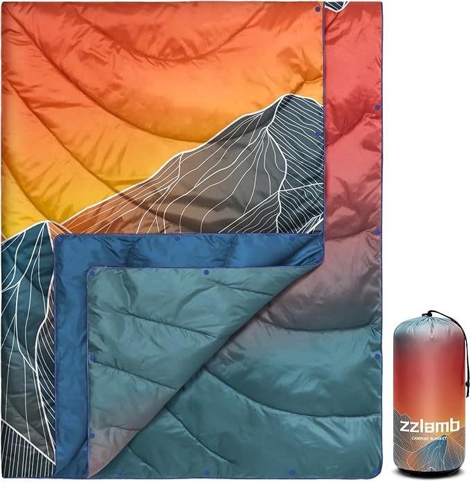 zzlamb Camping Blanket for Cold Weather,Outdoor Puffy Blanket Portable Down Alternative,Windproof Warm Cloak with Snaps,Cozy Quilt Backpacking Picnic RV Travel Plane Car Hammock Beach Climbing