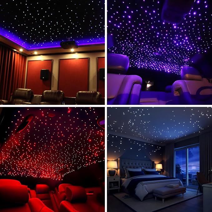 Upgraded 16W Starlight Headliner Kit LED Star Ceiling Stars Fiber Optic Lights Kit 450pcs Sound Activate APP/Remote Control 0.03in 6.5ft Fiber Strands Small Size Star Lights for Car/Home/Party