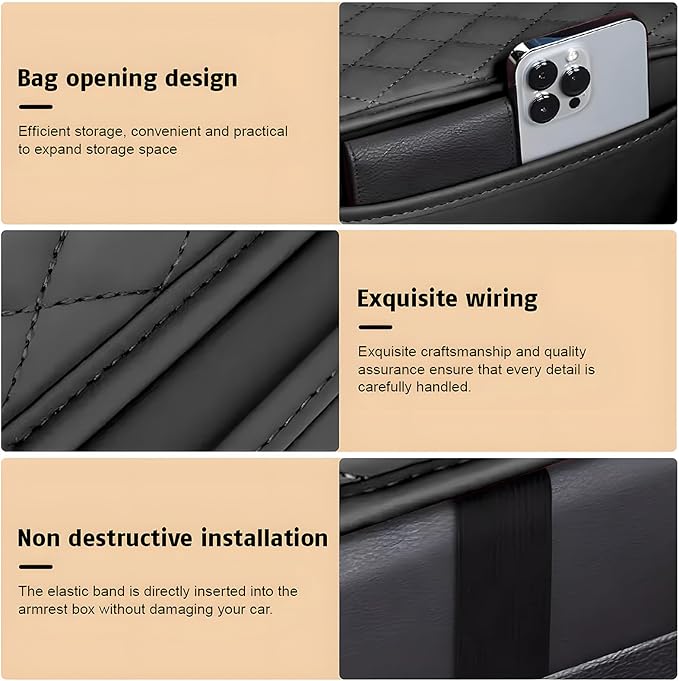 Car Center Console Armrest Pillow with 2 Storage Pockets, Memory Foam Car Armrest Cushion, Leather Car Center Console Cover for Most Vehicle (Black-Upgraded Thickened)