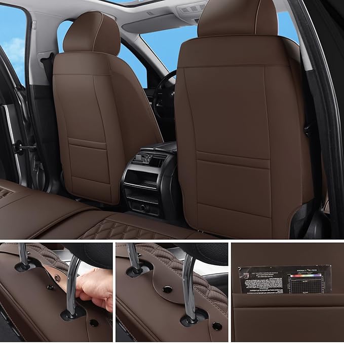 Car Seat Covers Full Set Brown,Luxury Faux Leather Car Seat Covers Waterproof Non-Slip Seat Protector Universal Fit for Most Cars SUVs Trucks Pick-ups, Car Accessories Interior(Brown-Full Set)
