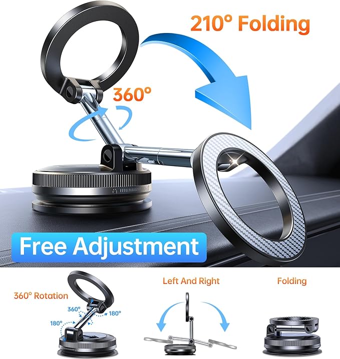 Coolpow【Newest Vacuum Magnetic Phone Holder for Car Phone Holder Mount【Movable Vacuum Suction】 Magsafe Car Mount Cell Phone Holders for Your Car Accessories for Women Men for iPhone 17 16 15 14 Kits