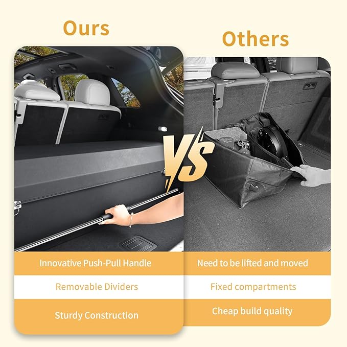 SUV Trunk Organizers, Leather Car Trunk Storage Organizer with Lid & Push-pull Handle, Large Capacity Waterproof Cargo Storage Box for SUVs Sedans Vans (39.7 x 11.4 x 12.2in)