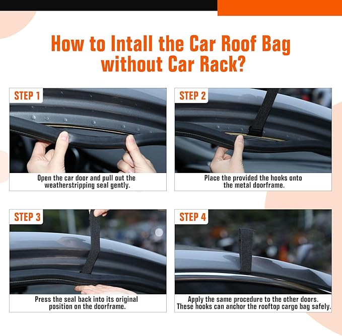 ACLONG 21 Cubic Feet Car Roof Bag 840D Waterproof Rooftop Cargo Carrier Bag for All Cars with/Without Racks Includes Anti-Slip Mat Storage Bag Combination Lock 6 Door Hooks