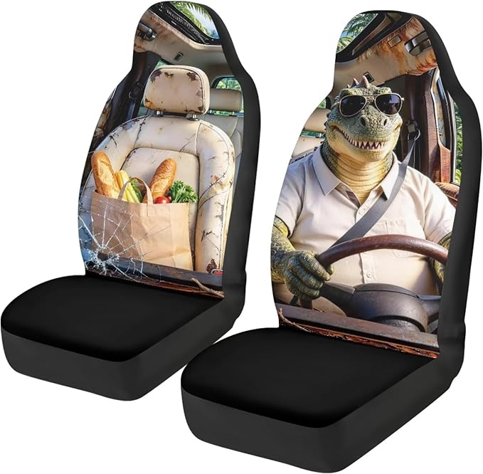 Crocodile Car Seat Covers 2 Pcs Car Seat Cover Protector Front Seats Removable Automotive Accessories Easy Installation Universal Fit for Most Cars SUVs and Sedans