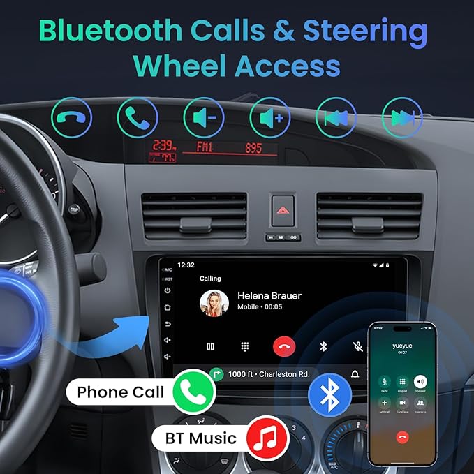 Car Stereo for Mazda 3 for 2010 2011 2012 2013 - with Wireless CarPlay Android Auto 9" Touchscreen 4+64GB GPS BT5.4 Backup Camera - Fit for Bose System