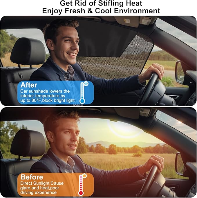 Car Window Shades, 2Pack Magnetic Front Car Window Cover, Half Blackout & Half See-Through Driver Side Window Sun Shade for Eating/Breastfeeding/Taking a Nap/Clothes Changing/Camping