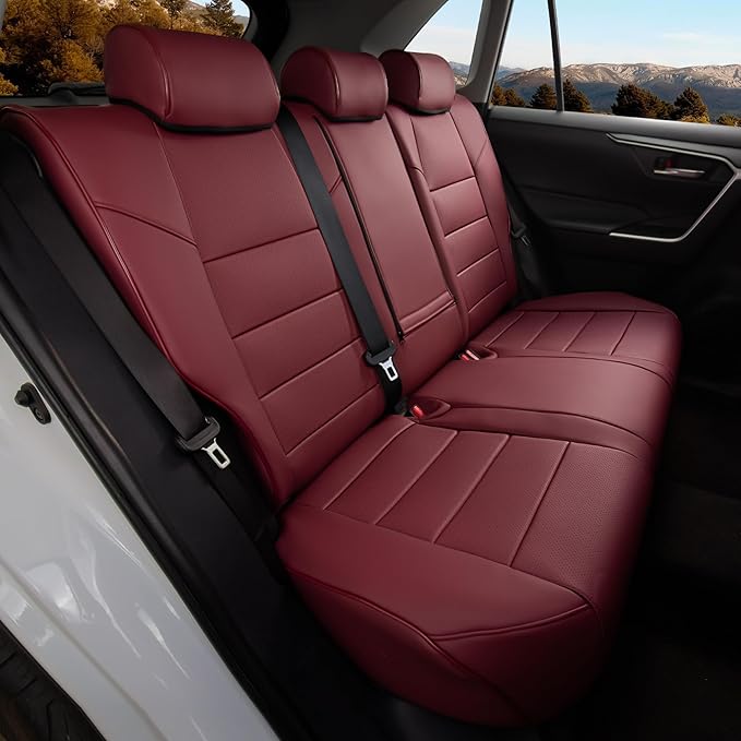 Custom Fit RAV4 Hybrid Seat Cover for Toyota RAV4 2019 2020 2021 2022 2023 2024 2025 Hybrid-LE/XLE/Limited/Woodland Edition/XLE Premium,Faux Leather,2-Row Full Set,(Burgundy)