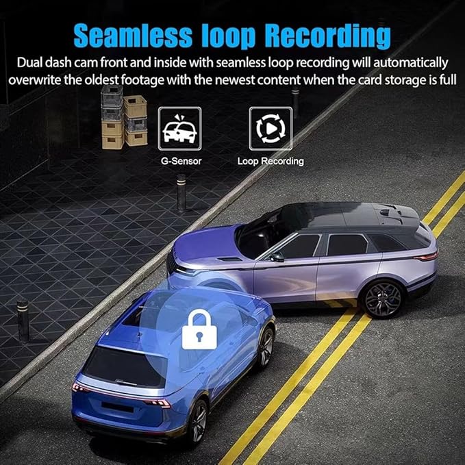Dash Camera Front and Inside Dash Cam for Car Security 1080P Video Recorder with Audio Plug and Play, WDR, Night Vision, G-Sensor Auto Lock, 2 Inch Screen Vehicle Security